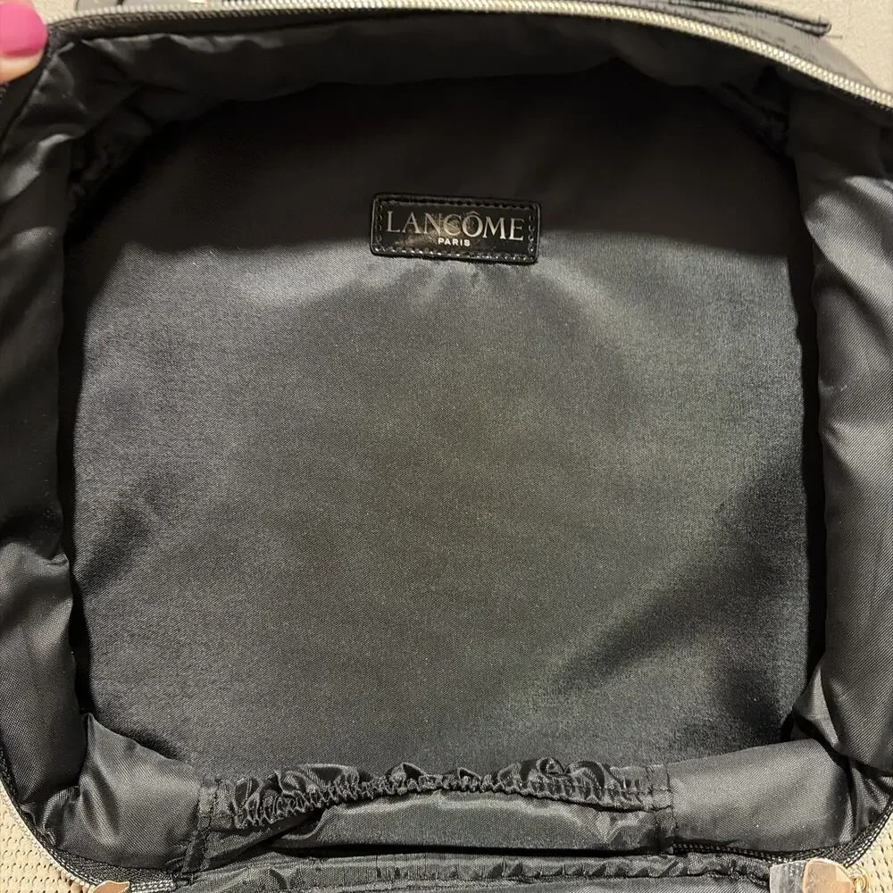 Lancôme Travel Case Lot – Black Circle Reptile Design & Small Gold Cosmetic Bag